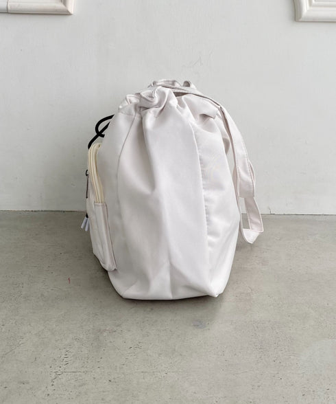 【A4収納可/詳細動画付き】大容量 軽量 多収納トートバッグ ナイロン巾着バッグ | WR1255011 | アイボリー