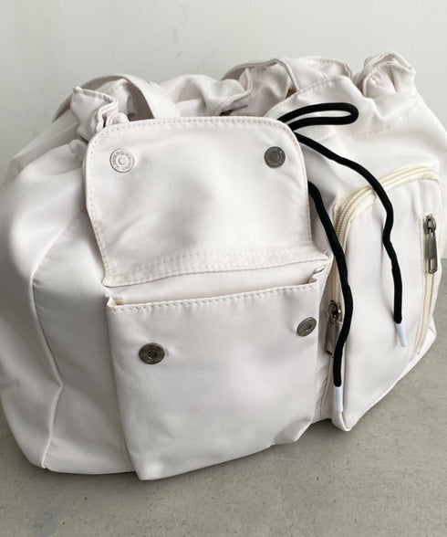 【A4収納可/詳細動画付き】大容量 軽量 多収納トートバッグ ナイロン巾着バッグ | WR1255011 | アイボリー