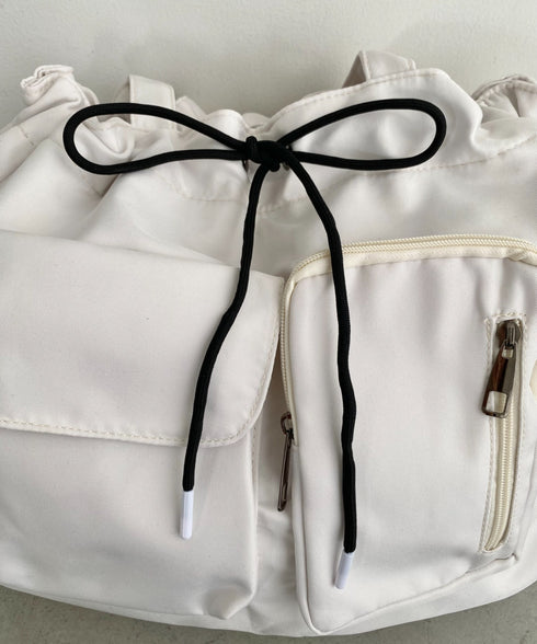 【A4収納可/詳細動画付き】大容量 軽量 多収納トートバッグ ナイロン巾着バッグ | WR1255011 | アイボリー