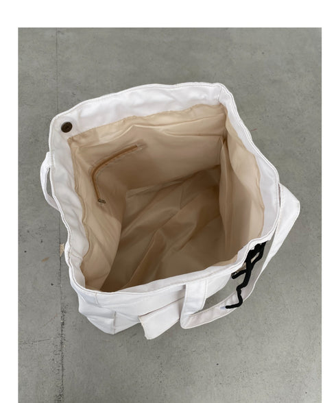 【A4収納可/詳細動画付き】大容量 軽量 多収納トートバッグ ナイロン巾着バッグ | WR1255011 | アイボリー