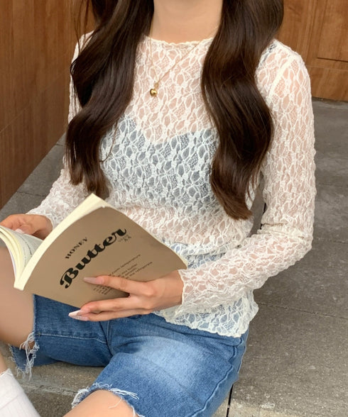 【DROP】フローラルレースシアーロングTシャツ | WOMEN | EV2251001 | アイボリー