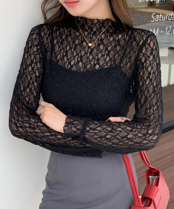 【DROP】フローラルレースシアーロングTシャツ | WOMEN | EV2251001 | ブラック