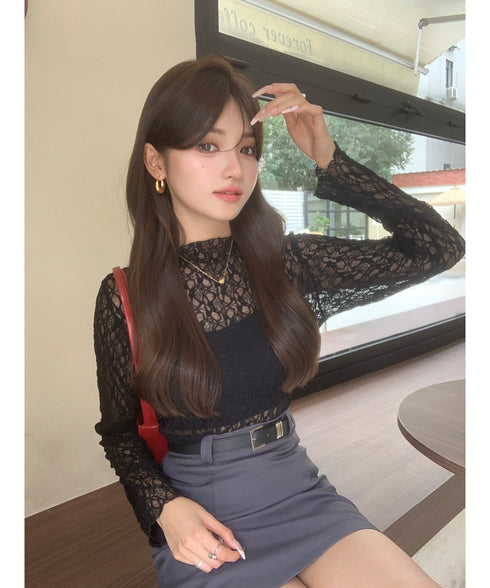 【DROP】フローラルレースシアーロングTシャツ | WOMEN | EV2251001 | ブラック