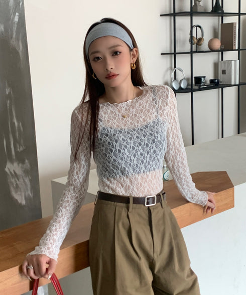 【DROP】フローラルレースシアーロングTシャツ | WOMEN | EV2251001 | ホワイト