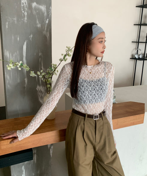 【DROP】フローラルレースシアーロングTシャツ | WOMEN | EV2251001 | ホワイト