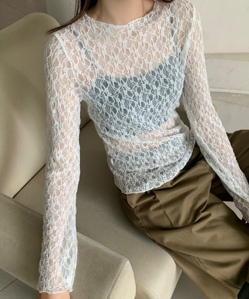 【DROP】フローラルレースシアーロングTシャツ | WOMEN | EV2251001 | ホワイト