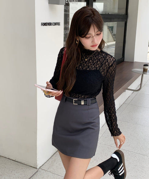 【DROP】フローラルレースシアーロングTシャツ | WOMEN | EV2251001 | ブラック