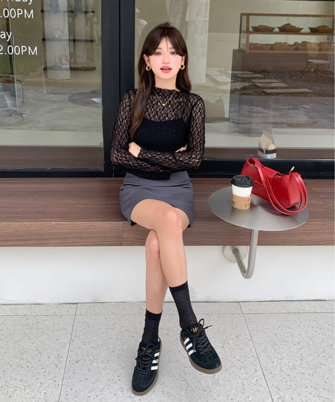 【DROP】フローラルレースシアーロングTシャツ | WOMEN | EV2251001 | ブラック