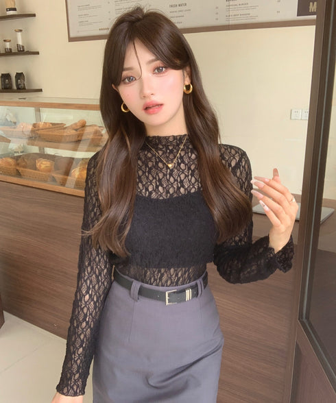 【DROP】フローラルレースシアーロングTシャツ | WOMEN | EV2251001 | ブラック