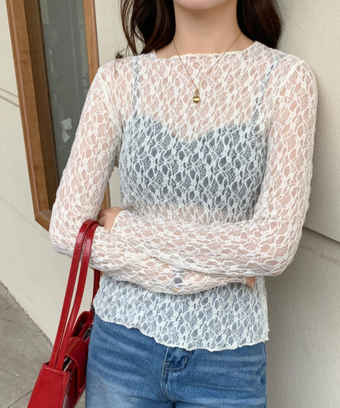 【DROP】フローラルレースシアーロングTシャツ | WOMEN | EV2251001 | アイボリー