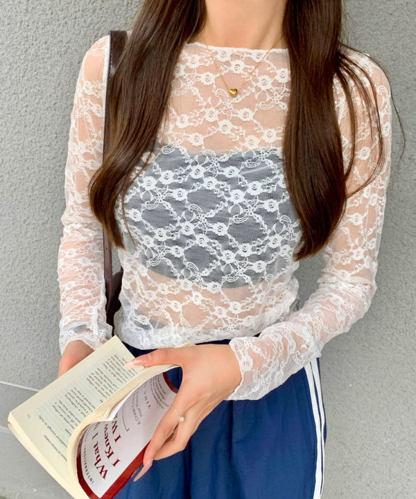 フラワーレースシアーロングTシャツ | WOMEN | EV2251002 | ホワイト