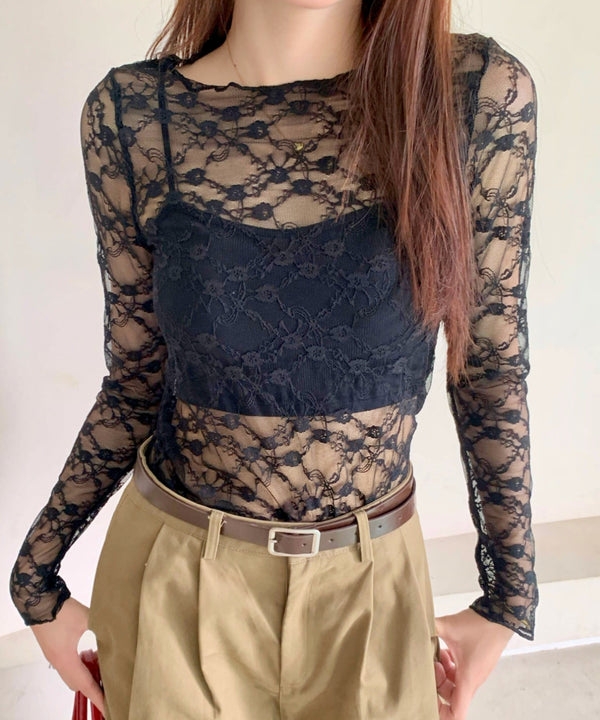 フラワーレースシアーロングTシャツ | WOMEN | EV2251002 | ブラック