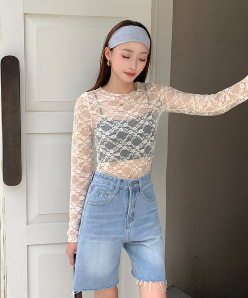 フラワーレースシアーロングTシャツ | WOMEN | EV2251002 | アイボリー