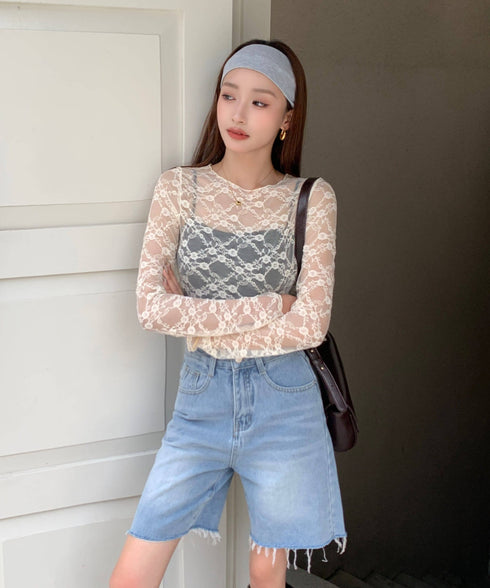 フラワーレースシアーロングTシャツ | WOMEN | EV2251002 | アイボリー