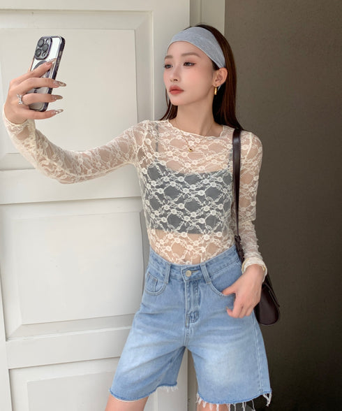 フラワーレースシアーロングTシャツ | WOMEN | EV2251002 | アイボリー
