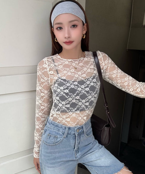 フラワーレースシアーロングTシャツ | WOMEN | EV2251002 | アイボリー