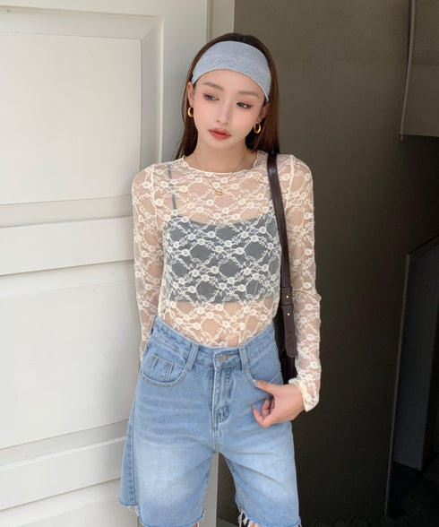 フラワーレースシアーロングTシャツ | WOMEN | EV2251002 | アイボリー