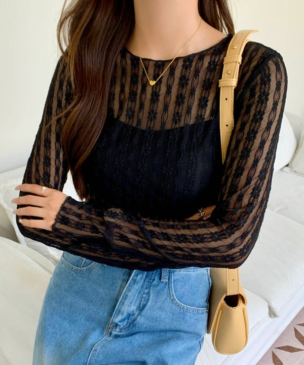 フラワーレースクロップロングTシャツ | EV2251003 | ブラック