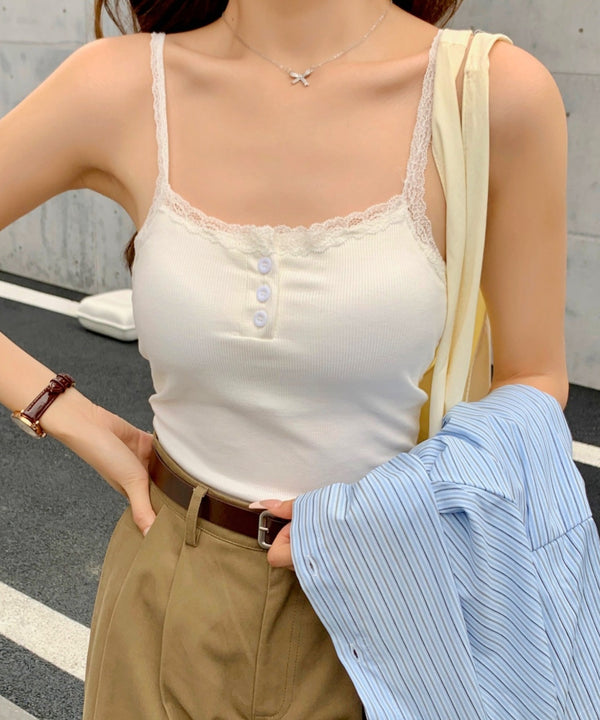 レーストリムヘンリーネックキャミソール カップ付き | EV2255001 | ホワイト