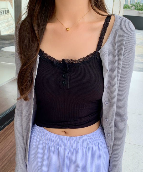 レーストリムヘンリーネックキャミソール カップ付き | EV2255001 | ブラック