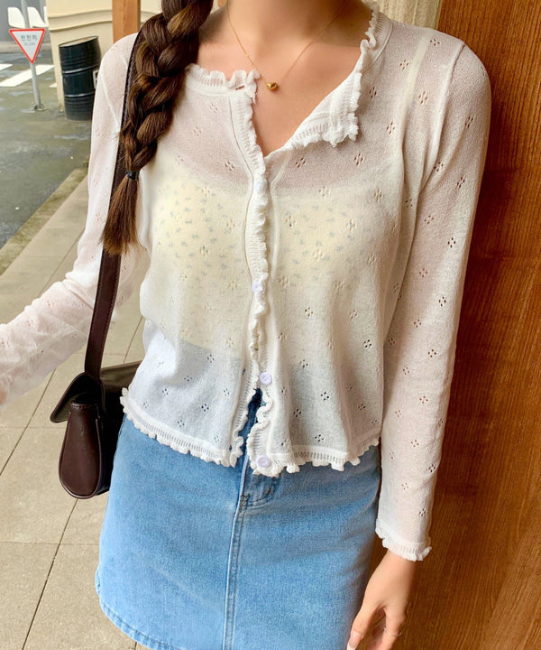 メロウフリルサマーニットカーディガン | EV2251004 | ホワイト