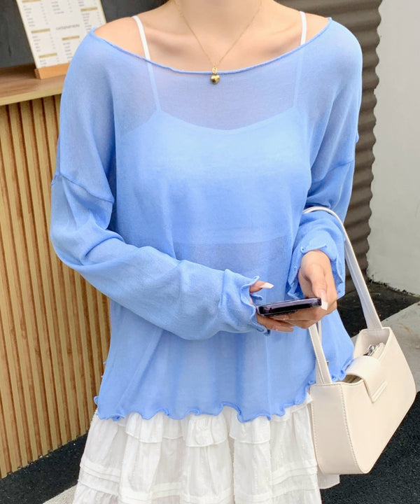 ボートネックシアールーズサマーニットトップス | EV2251005 | ブルー