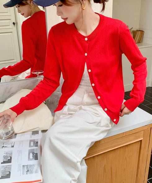 クルーネックニットカーディガン | EV2251006 | レッド