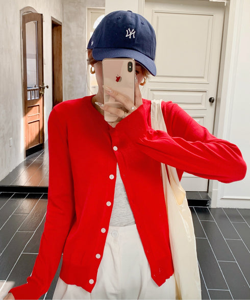 クルーネックニットカーディガン | EV2251006 | レッド