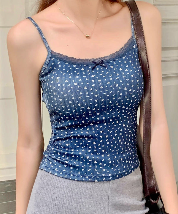 レーストリム小花柄キャミソール カップ付き | EV2255005 | ネイビー