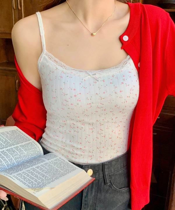 レーストリム小花柄キャミソール カップ付き | EV2255005 | ホワイト