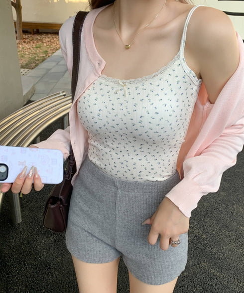 レーストリム小花柄キャミソール カップ付き | EV2255005 | アイボリー