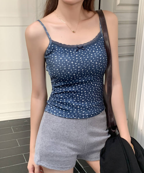レーストリム小花柄キャミソール カップ付き | EV2255005 | ネイビー