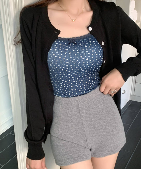 レーストリム小花柄キャミソール カップ付き | EV2255005 | ネイビー