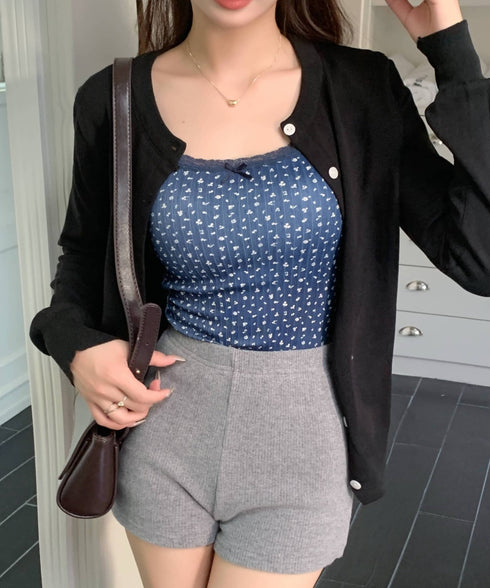 レーストリム小花柄キャミソール カップ付き | EV2255005 | ネイビー