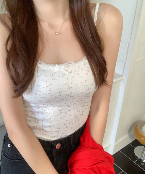 レーストリム小花柄キャミソール カップ付き | EV2255005 | ホワイト