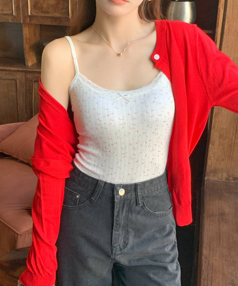 レーストリム小花柄キャミソール カップ付き | EV2255005 | ホワイト