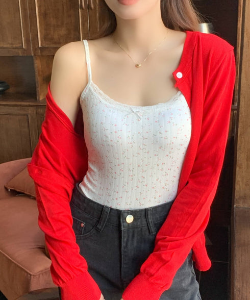 レーストリム小花柄キャミソール カップ付き | EV2255005 | ホワイト