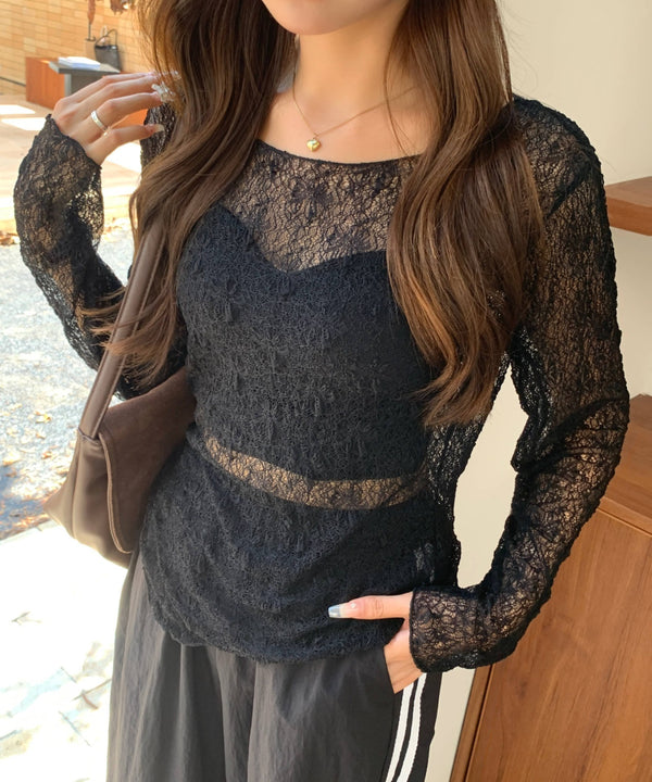 フローラルメッシュレースロングTシャツ | EV2251007 | ブラック