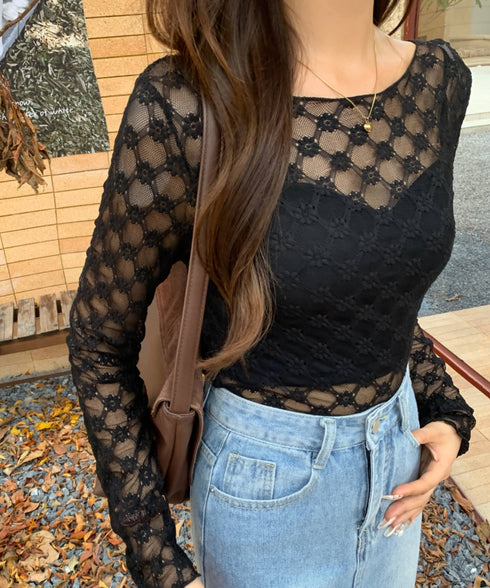 フローラルレースロングTシャツ | EV2251008 | ブラック