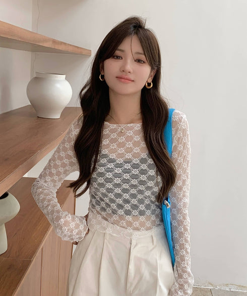 フローラルレースロングTシャツ | EV2251008 | ホワイト