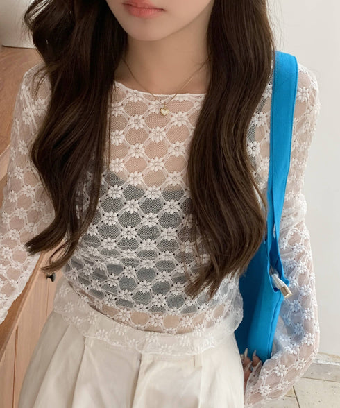 フローラルレースロングTシャツ | EV2251008 | ホワイト