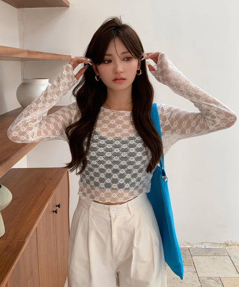 フローラルレースロングTシャツ | EV2251008 | ホワイト