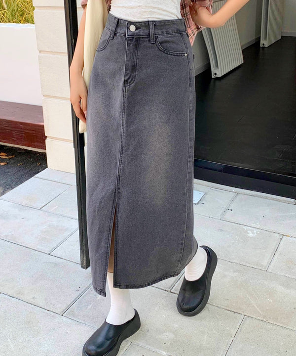 フロントスリットデニムロングスカート | EV2255006 | チャコールグレー