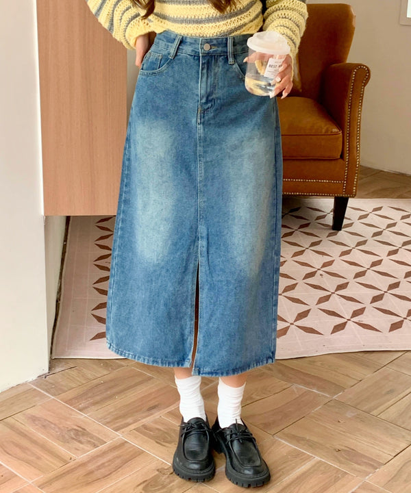 フロントスリットデニムロングスカート | EV2255006 | ブルー