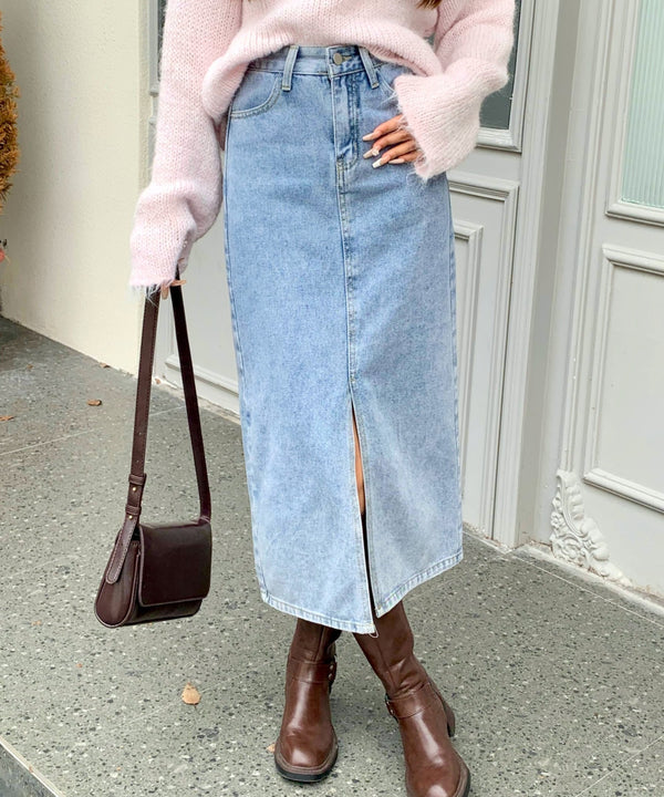 フロントスリットデニムロングスカート | EV2255006 | ライトブルー