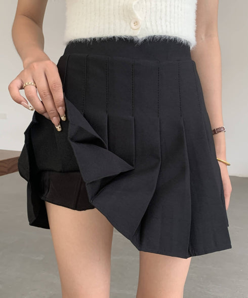 シンプルプリーツミニスカート インナーパンツ付き | EV2255007 | ブラック