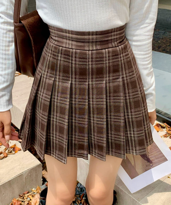 チェック柄プリーツミニスカート インナーパンツ付き | EV2255008 | ダークブラウン