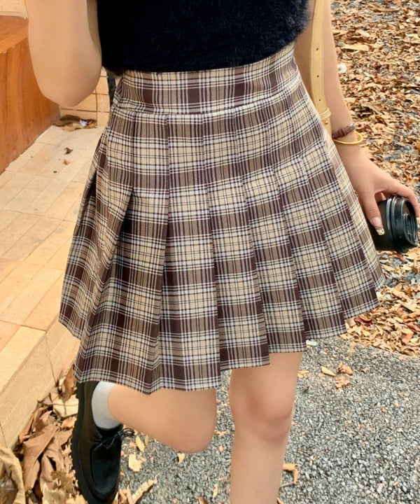 チェック柄プリーツミニスカート インナーパンツ付き | EV2255008 | ブラウン