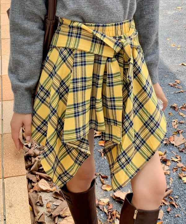 ヴィンテージチェック柄アシンメトリーミニスカート インナーパンツ付き | EV2255009 | イエロー
