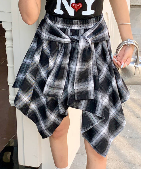 ヴィンテージチェック柄アシンメトリーミニスカート インナーパンツ付き | EV2255009 | ブラック